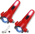 Emergency Car Flashlight - 2000 Lumen Dual Light 4-Level Battery Indicator Window Breaker & Seatbelt Cutter USB Rechargeable 