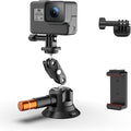 COMAN 3'' Suction Cup Camera Mount with Ball Head Magic Arm, Metal Camera Suction Mount for Action Cameras iPhone, Quick Release Car Mount with 1/4" & 3/8" Mounting Holes for Car Windshield Window