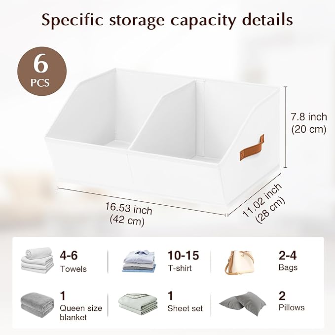 Homsorout Closet Organizers and Storage Bins - 6 Pack Collapsible Divided Trapezoidal Cube Storage Bins Baskets with Orange H