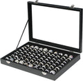 Coward Ring Organizer Jewelry Box, Black Velvet 100 Slots Ring Display Tray Case with Transparent Glass Lid for Home Use or S