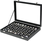 Coward Ring Organizer Jewelry Box, Black Velvet 100 Slots Ring Display Tray Case with Transparent Glass Lid for Home Use or S