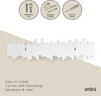 Umbra Sticks Wall-Mounted Coat Rack Rail Hook with 8 Retractable Pegs – Modern, Space-Saving Storage Organizer, White