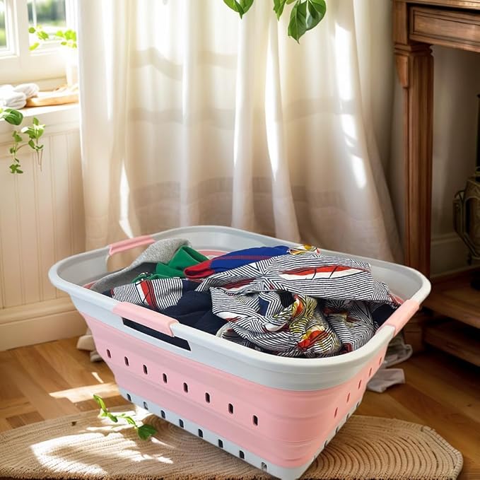 SAMMART 42L (11 gallon) Collapsible Plastic Laundry Basket - Foldable Pop Up Storage Container/Organizer - Space Saving Hampe