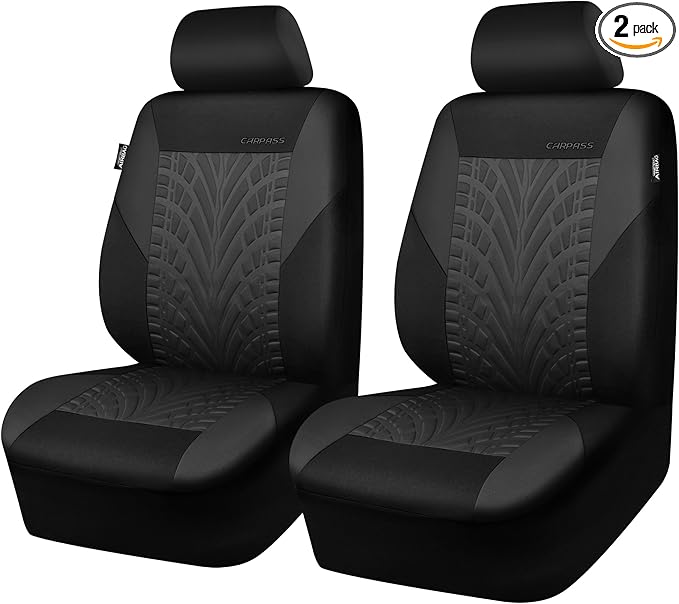 CAR PASS Emboss Tyre Front Seat Covers, Universal Fit Elastic Breath Premium Cloth seat Covers Front Seats only for Truck SUV
