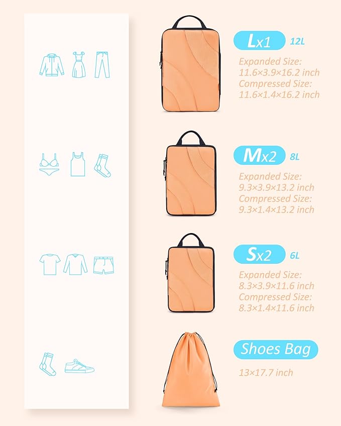 BAGSMART Compression Packing Cubes, 6 Set/4 Set/2 Set Travel Packing Cubes for Carry on Suitcases, Compression Suitcase Organ