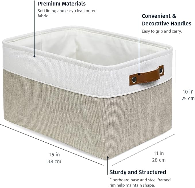 OrganiHaus Large Fabric Storage Baskets for Shelves 3 Pack, 15x11in Closet Storage Bins, Canvas Storage Bin for Organizing, C