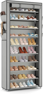 VTRIN Vertical Narrow Shoe Rack Organizer Tall Shoe Rack for Closet Entryway 10 Tier Non-Woven Cover Shoe Shelf Holds 36-41 P