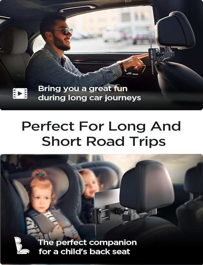 LISEN for iPad Car Holder Back Seat headrest Tablet Holder, Road Trip Essentials Accessories for Women Men Kids Gifts, for Fire HD 2026 iPad Pro 11/13" Air Mini, iPhone, Galaxy Tab, 4.7-12.9" Devices