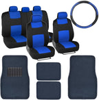 BDK Front & Rear Combo Set of 4 Piece Auto Carpet Floor Mats with PolyPro Car Seat Covers & Steering Wheel Cover, Fits Most for Car Truck Van SUV, Colorful Design Interior Car Accessories