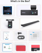 4K 3 Channel Dash Cam Front and Rear,4K+2.5K+1080P Dash Camera for Cars Inside,3.2" Screen Dash Camera for Cars, WiFi APP Con