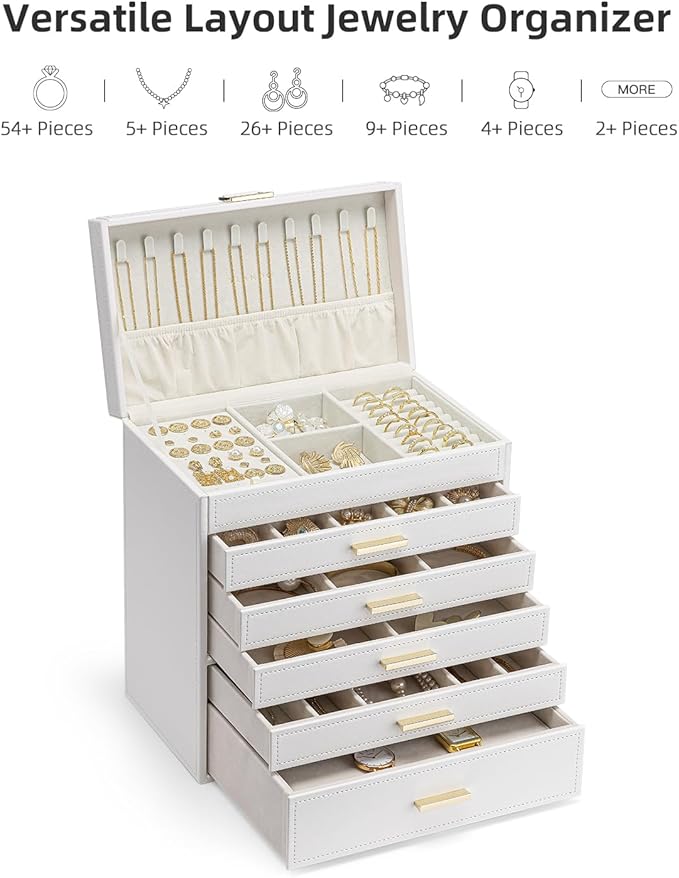 Vlando 6 Layer Large Jewelry Box - Jewelry Holder Organizer, Jewelry Box Organizer for Drawer Necklace Ring Bracelet and Watc