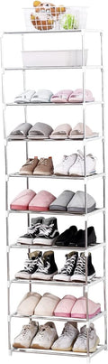 Jucaifu Stackable Small Shoe Rack, Entryway, Hallway and Closet Space Saving Storage and Organization (10-Tier, White)