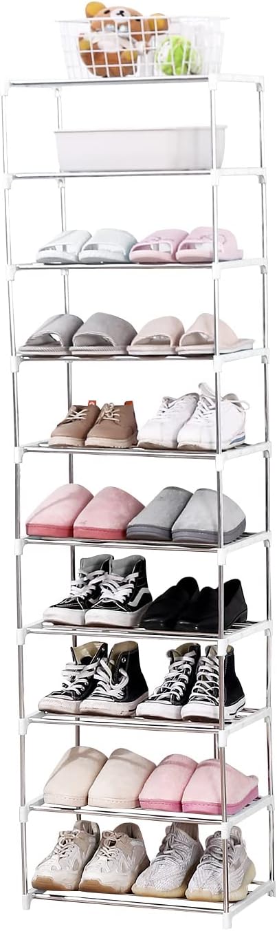 Jucaifu Stackable Small Shoe Rack, Entryway, Hallway and Closet Space Saving Storage and Organization (10-Tier, White)