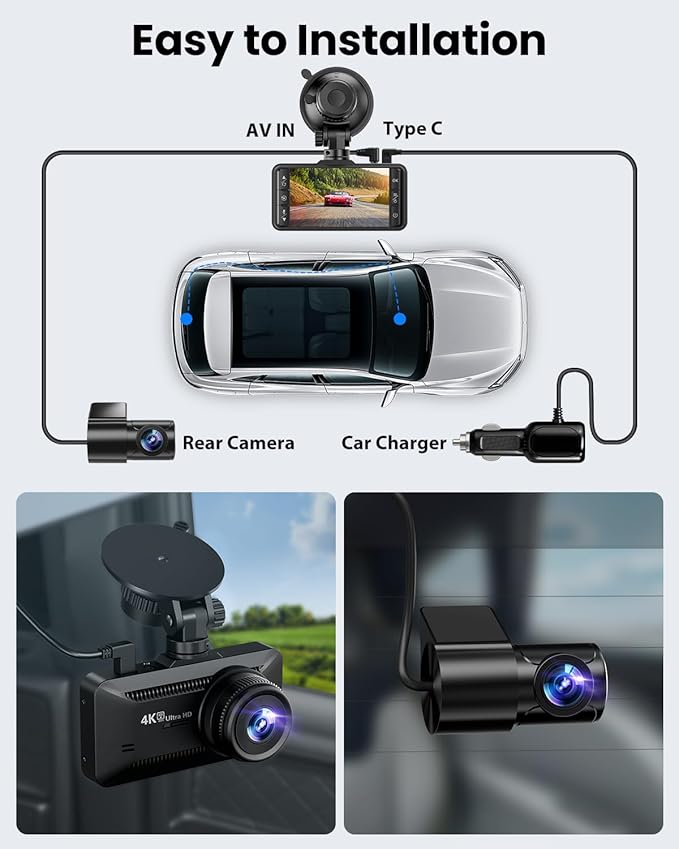 Dash Cam Front and Rear 4K/1080P, Dash Camera for Cars Build in WiFi, Full HD Dash Cam with APP Control, 3.94'' IPS Screen Da