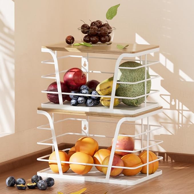TIDIIABODE 2 Pack Kitchen Organization for Onions,Potatoes - Fruit Basket for Kitchen Counter & Storage Basket,Stackable Stor