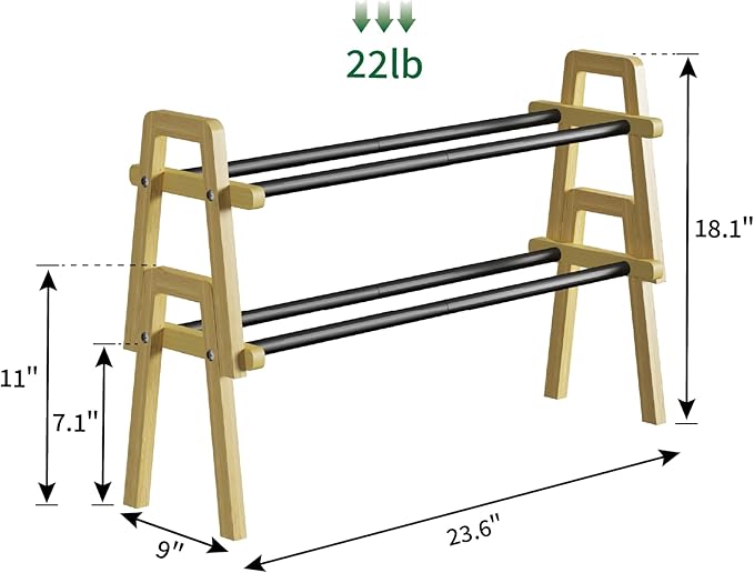 2-Tier Stackable Bamboo Shoe Rack, Free Standing Shoe Storage Organizer for Entryway, Closet, Doorway - Natural Wood Shoe She