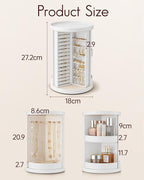 VLANDO 360°Rotating Jewelry Box,Earring Organizer Large Vertical Jewelry Organizer with 6 Necklace Hooks, Open Ring Display S