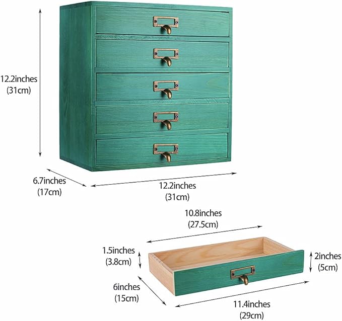 Desktop Organizer with Drawers - Card Catalog Cabinet, Small Wooden Drawers, Vintage Wooden Box, Rustic Desk Organizer and Ac