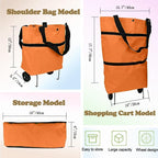 Collapsible Shopping Grocery Bag With Wheels Rolling Tote Bag With Wheels Large Reusable Foldable Shopping Cart(Orange,Large)