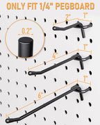 INCLY 60 Pack 2/4/6 Inch Black Pegboard Hooks, 1/4" Heavy Duty Peg Board Shelving Hooks Accessories, Peg Board Tool Hangers F