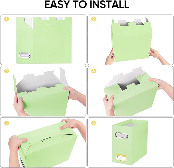 BALEINE File Organizer Box, Cardboard File Folder Organizer with Handle for Letter Size, Portable Collapsible Hanging Filing 