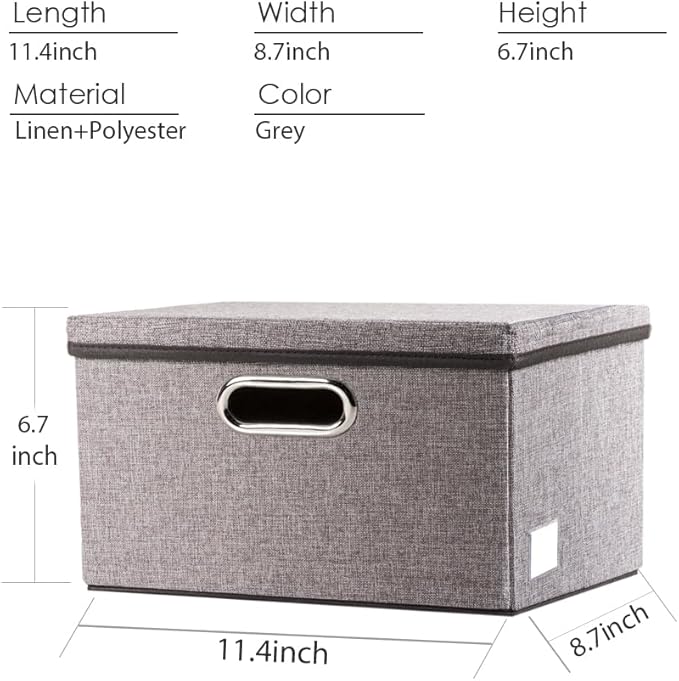 PRANDOM Storage Bins with Lids [3-Pack] Linen Fabric Foldable Storage Boxes Organizer Containers Baskets Cube with Cover for 