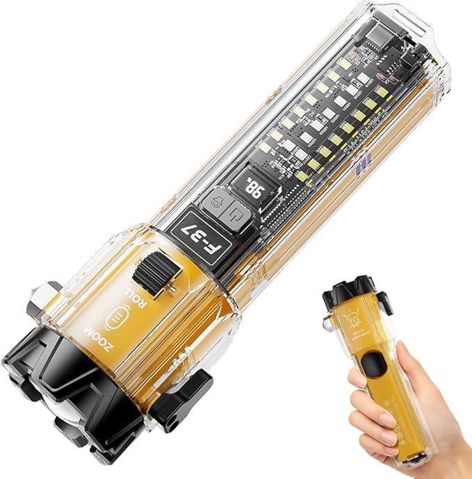 Car Flashlight Emergency Kit, 3000LM Flashlight with Window Breaker & Seatbelt Cutter, Multifunctional Safety Hammer for Vehi