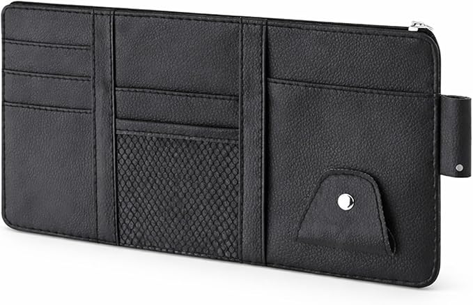 Car Sun Visor Multi-Pocket Organizer — Black (Universal Car/SUV/Truck Storage Pouch)