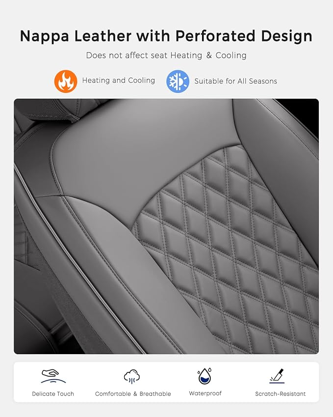 Huidasource Gray Front Seat Covers, Car Seat Covers Front Seats Nappa Leather, Side Elastic Fabric, Compatible with Airbags, 