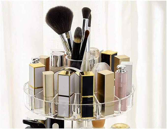360 Rotating Makeup Organizer with 3 Layers, Adjustable Cosmetic Storage Rack, Large Capacity Makeup Display Case for Skincar