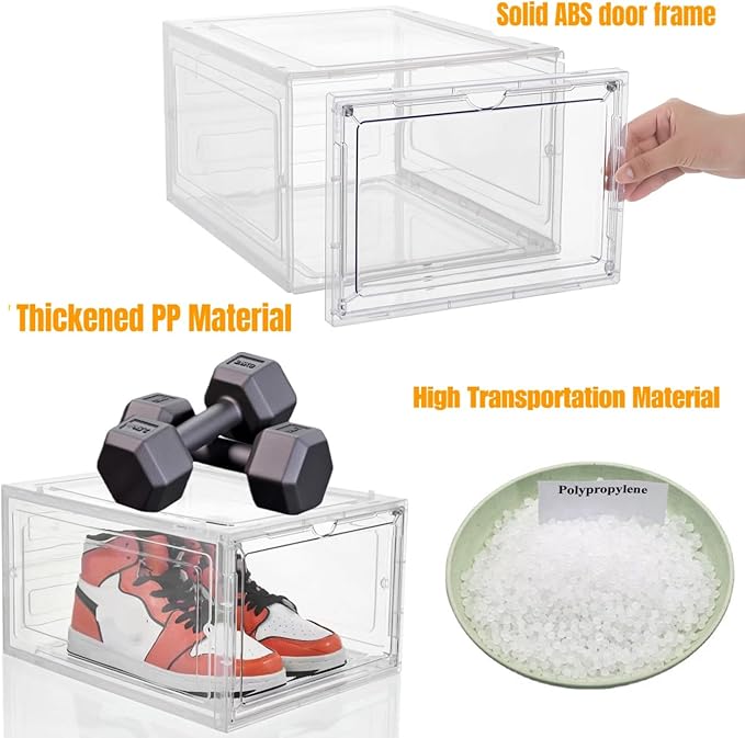 Attelite X-Large Clear Shoe Boxes Stackable Plastic Shoe Organizer ,Thicken & Sturdy Shoe Storage Box with Magnetic Door, Dro