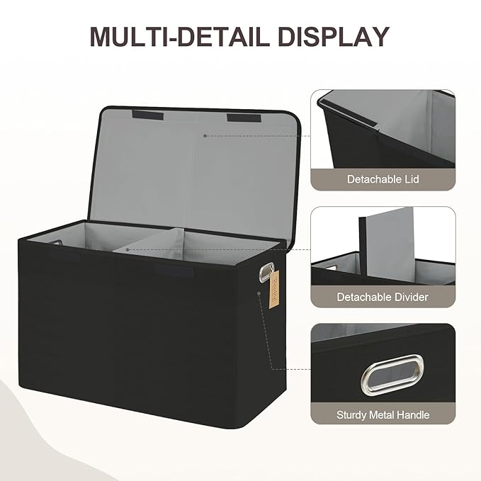 Large Toy Storage Box with Lid, Collapsible Toys Storage Organizer Bins with Dividers and Handles, Storage Chest Bin for Kids