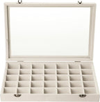 Frebeauty Velvet Jewelry Tray,35 Grid Jewelry Organizer with Clear Lid,Earring Holder Organizer Case with Clasp,Drawer Insert