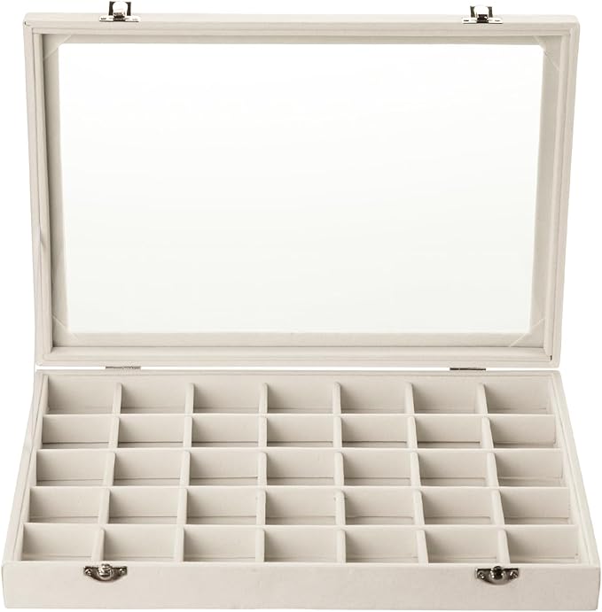 Frebeauty Velvet Jewelry Tray,35 Grid Jewelry Organizer with Clear Lid,Earring Holder Organizer Case with Clasp,Drawer Insert