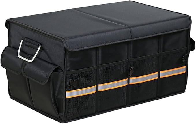 Tianle Car Trunk Organizer - Collapsible Trunk Organizer & Lid Foldable Cover Aluminium Alloy Handle Reflective Strip for