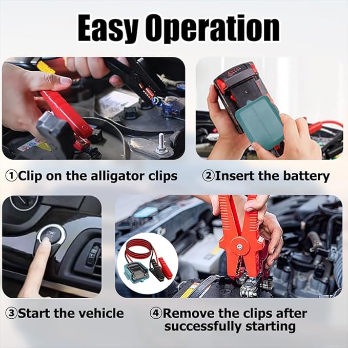 Jumper Cables Adapter Compatible with Ma-kita 18V Battery, 8AWG 2FT Portable Battery Jump Starter Automotive Booster Cables Power for Car Jump Starting Using Tool