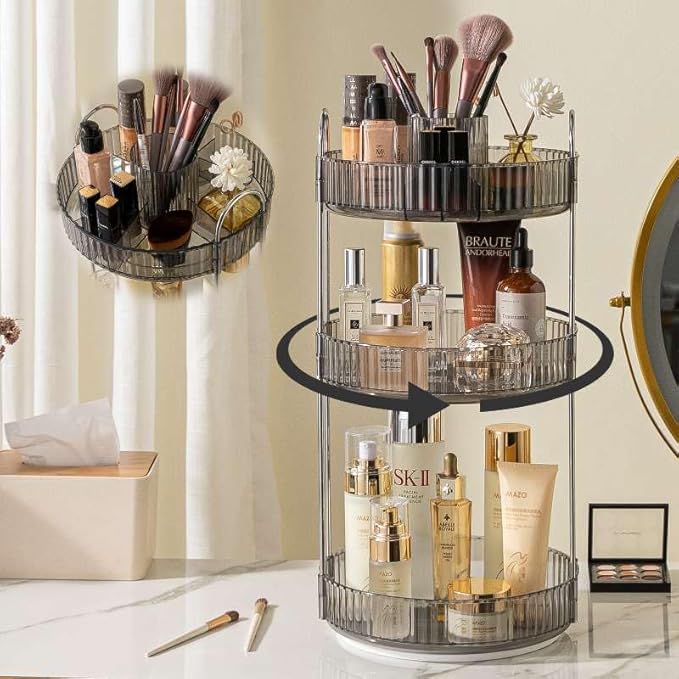 shuang qing Rotating Makeup Organizer for Vanity, High-Capacity Skincare Clear Make Up Storage Perfume Organizers Cosmetic Dr