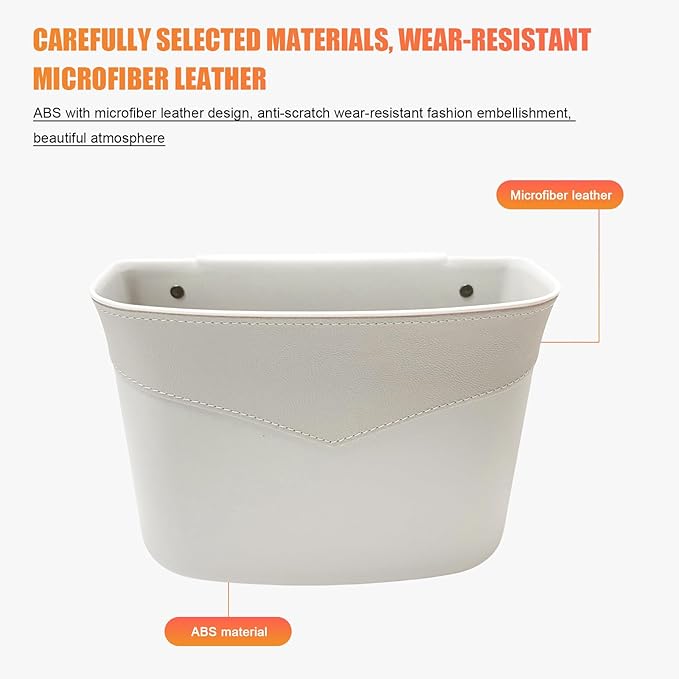 Car Trash Can, Mini Auto Garbage Bin Multipurpose Storage Container with Slot Clip, Waterproof Leather Small Dustbin Interior Accessories for Vehicle Door Front Back Seat (White)