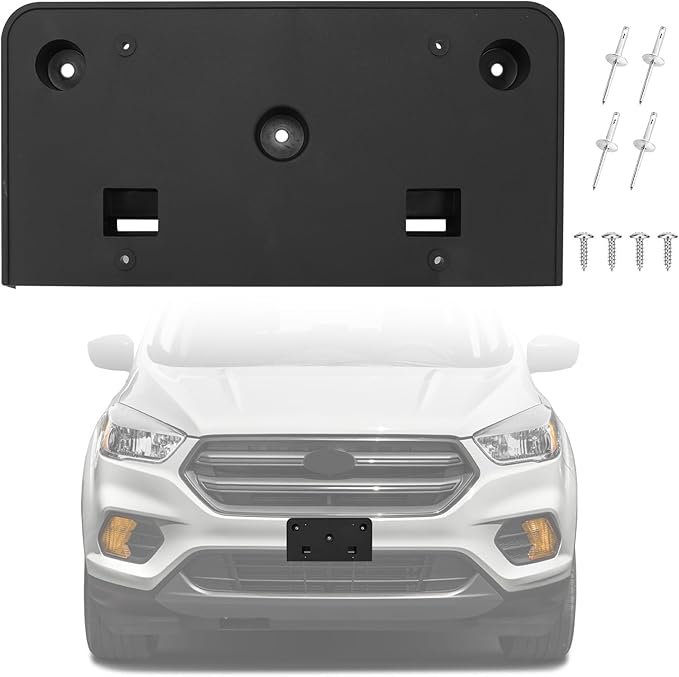 Front Bumper License Plate Frame Bracket Compatible with Ford Escape 2017 2018 2019, Black License Frame Holder Mounting Kit,