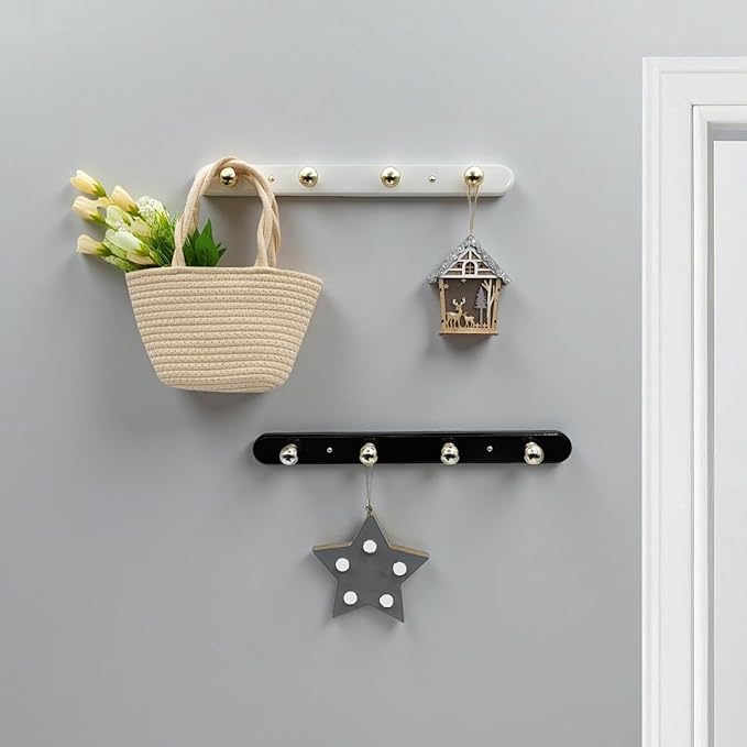 Wall Mounted Coat Hook Rack with Gold Hooks 2 Pack, Modern Wood Wall Organizer for Hanging Coats, Hats, Towels, Bags,Jackets,