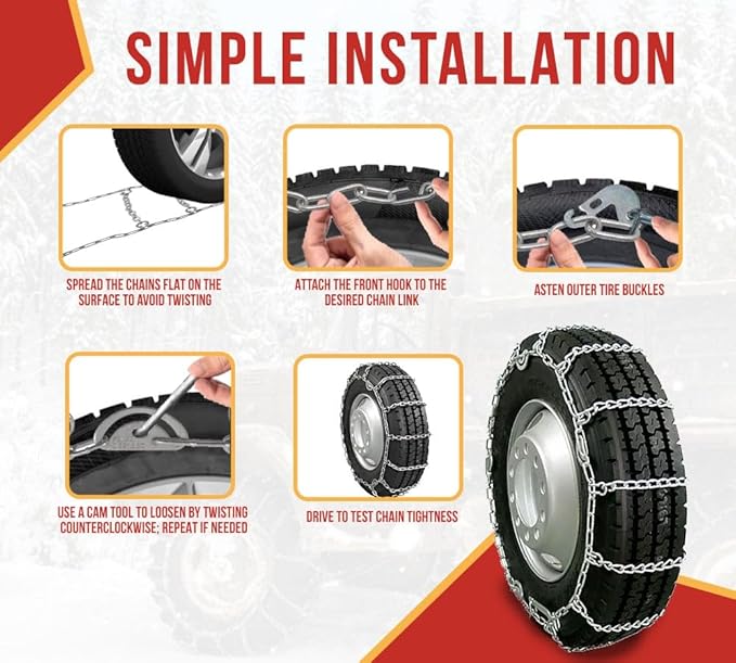 Mytee Products (Set of 2) 22.5" Twist Link Snow Tire Chain for Semi Trucks - Emergency Tire Traction Grip Chains - Snow Blowe