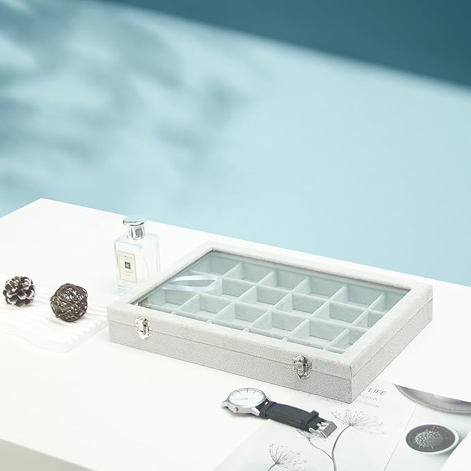 Coward Jewelry Organizer Tray Box, 24 Grids Ring Earring Chain Bracelet Necklace Jewelry Bead Display Holder Tray Case with T