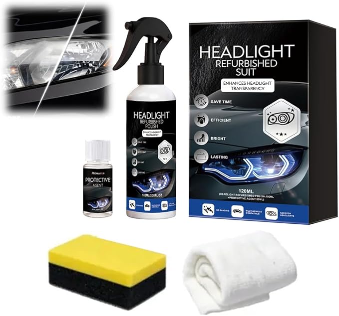 Automotive Headlight Restoration Kit: Fast & Easy Car Headlight Cleaner for Oxidized, Yellowed Headlamps - Refurbishing Fluid