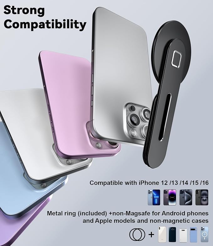 CloudValley Adjustable Laptop Stand, Magnetic Phone Holder, Aluminum Slim Computer Monitor Side Mount Clip for iPhone MagSafe Series & All Phones, Portable Foldable Computer Expansion Bracket, Black