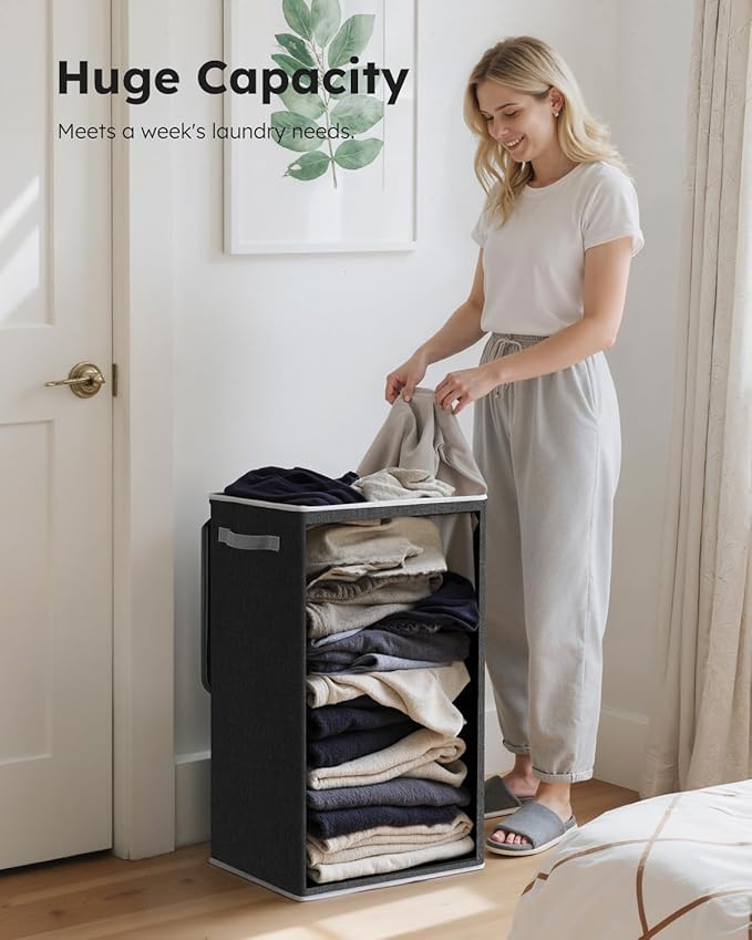 SOLEDI Laundry Hamper with Lid 90L Large & Tall Collapsible Laundry Basket, Clothes Hamper with Bag Removable Easy to Carry, 