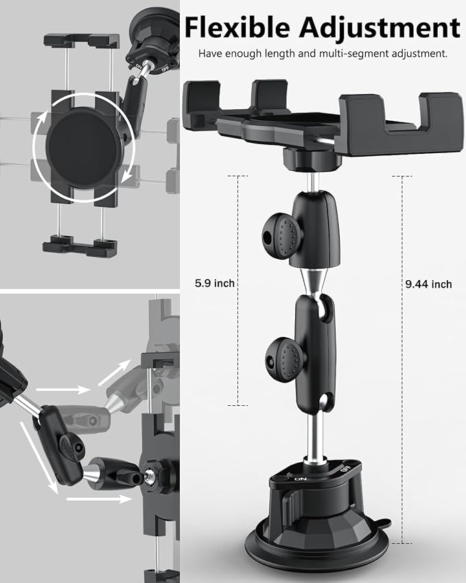 Heavy Duty Car Tablet Mount Holder - [Metal Arm] Dashboard Windshield Suction Cup Tablet Holder for Truck/Car Mount, for 4.7-13" Tablets Like iPad Pro Air, Mini, Galaxy Tab, Z Fold, Fire HD, iPhone