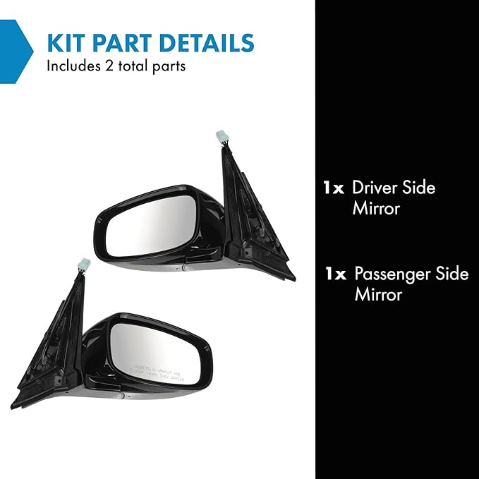 TRQ 2 Piece Driver and Passenger Side Mirror Assembly Set Electric Adjustment Heated Memory Black Compatible with 2009-2013 I