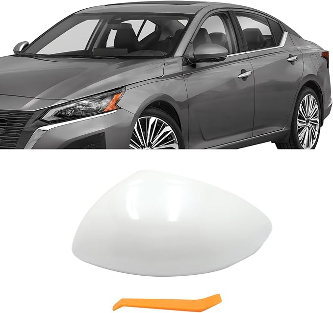 Left Driver Side Replacement Mirror Cover Compatible with Nissan Altima 2019 2020 2021 2022 2023 2024 2025 Exterior Door Side Rearview Mirror Cap Cover Without Turn Signal Light Pearl (White)