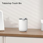 EKO Mini Desk Trash Can with Swing-Top Lid 0.4 Gallon Small Table Round Wastebasket for Office, Home, Car (White)