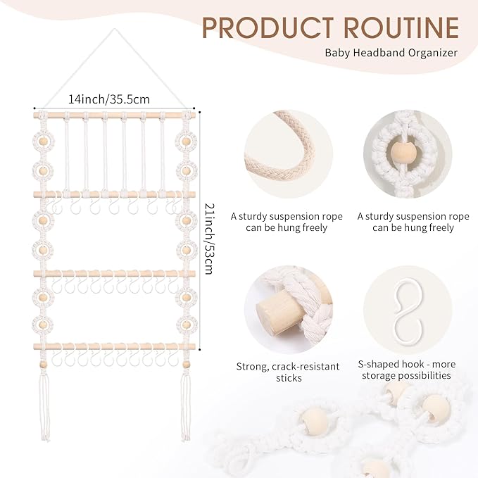 POVETIRE Headband Holder Bow Organizer for Girls Hair Bows, Baby Bow Hanger for Girls Hair Accessories Organizer Storage Wall